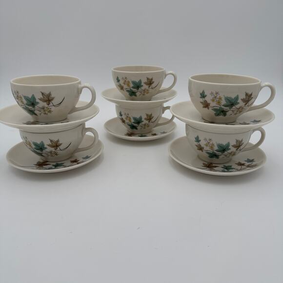 Vtg Cup & Saucers Woodbine by Syracuse Carefree Fine China 1960's set/6 (12 pcs) - Picture 2 of 10